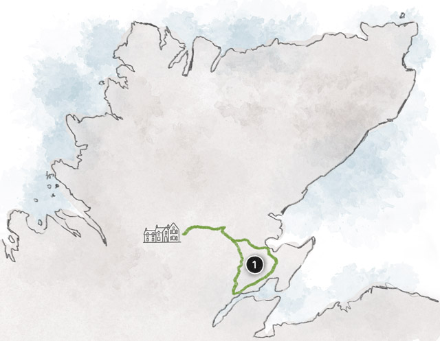 Illustrated map revealing the Whisky Trail route.